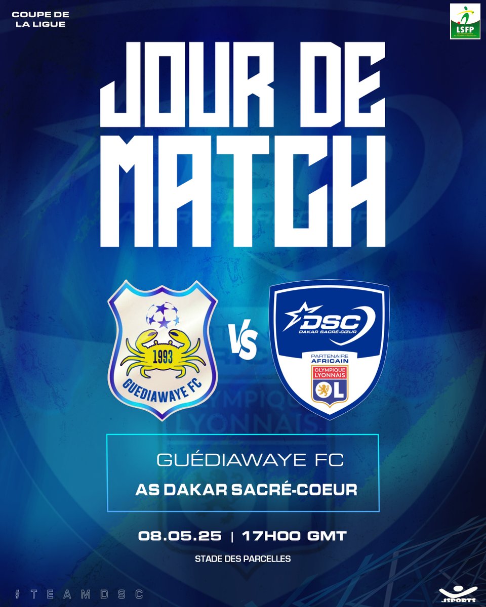DakarSacreCoeur's tweet image. 𝙅𝙊𝙐𝙍 𝘿𝙀 𝙈𝘼𝙏𝘾𝙃 🔵⚪

⚽ 𝟭/𝟴è𝗺𝗲 𝗱𝗲 𝗳𝗶𝗻𝗮𝗹𝗲 - 𝗖𝗼𝘂𝗽𝗲 𝗱𝗲 𝗹𝗮 𝗟𝗶𝗴𝘂𝗲 (𝗠𝗮𝘁𝗰𝗵 𝗮𝗹𝗹𝗲𝗿)
🆚 @fc_guediawaye 
🏟️ 𝗦𝘁𝗮𝗱𝗲 𝗱𝗲𝘀 𝗣𝗮𝗿𝗰𝗲𝗹𝗹𝗲𝘀
📆 𝟬𝟴 𝗠𝗮𝗶 𝟮𝟬𝟮𝟱
⏱ 𝟭𝟳𝗵𝟬𝟬 𝗚𝗠𝗧

#TeamDSC #CDL #DSCGFC #U20