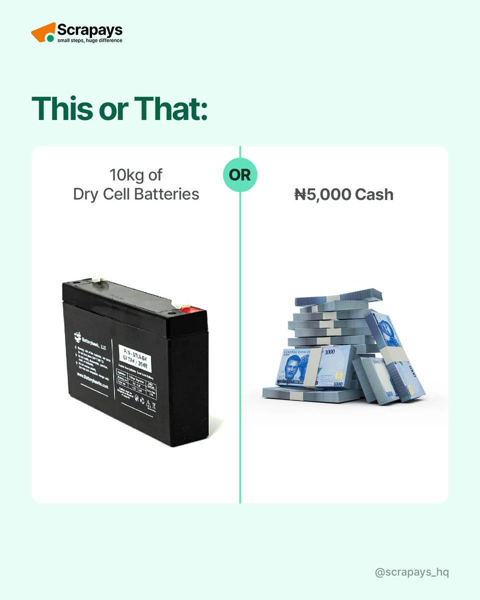 If you picked dry cell batteries, come and chop knuckle!

#Scrapays #Recycling
