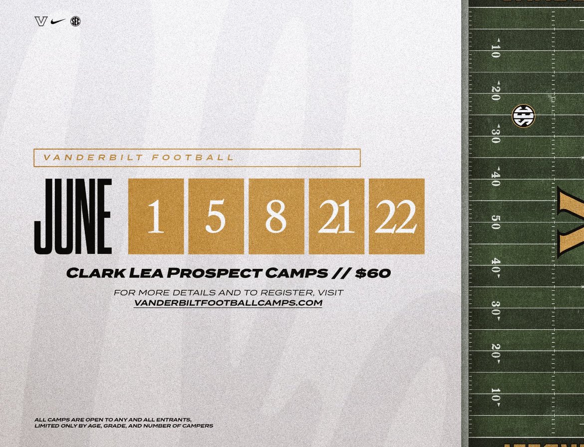 Thank you for the camp invite!!!
<a href="/NickyV05/">Nik Valdiserri</a> <a href="/VandyFootball/">#20 Vanderbilt Football</a>