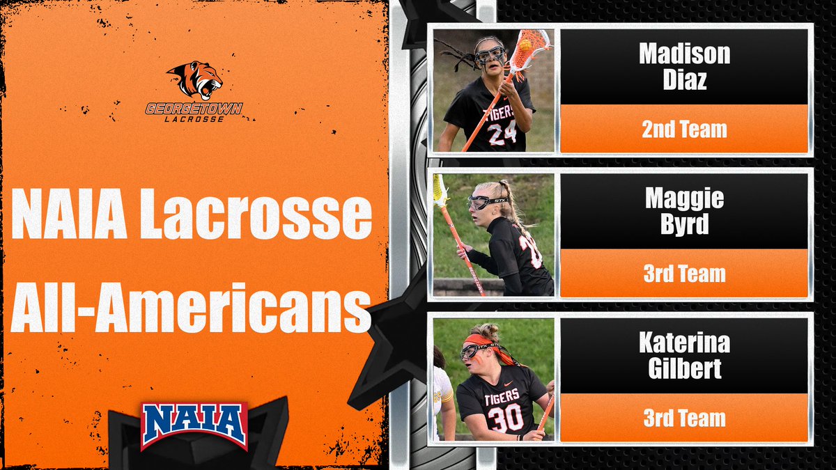 Diaz, Byrd, Gilbert named NAIA All-Americans - #TigerPride
Story: georgetowncollegeathletics.com/sports/wlax/20…
