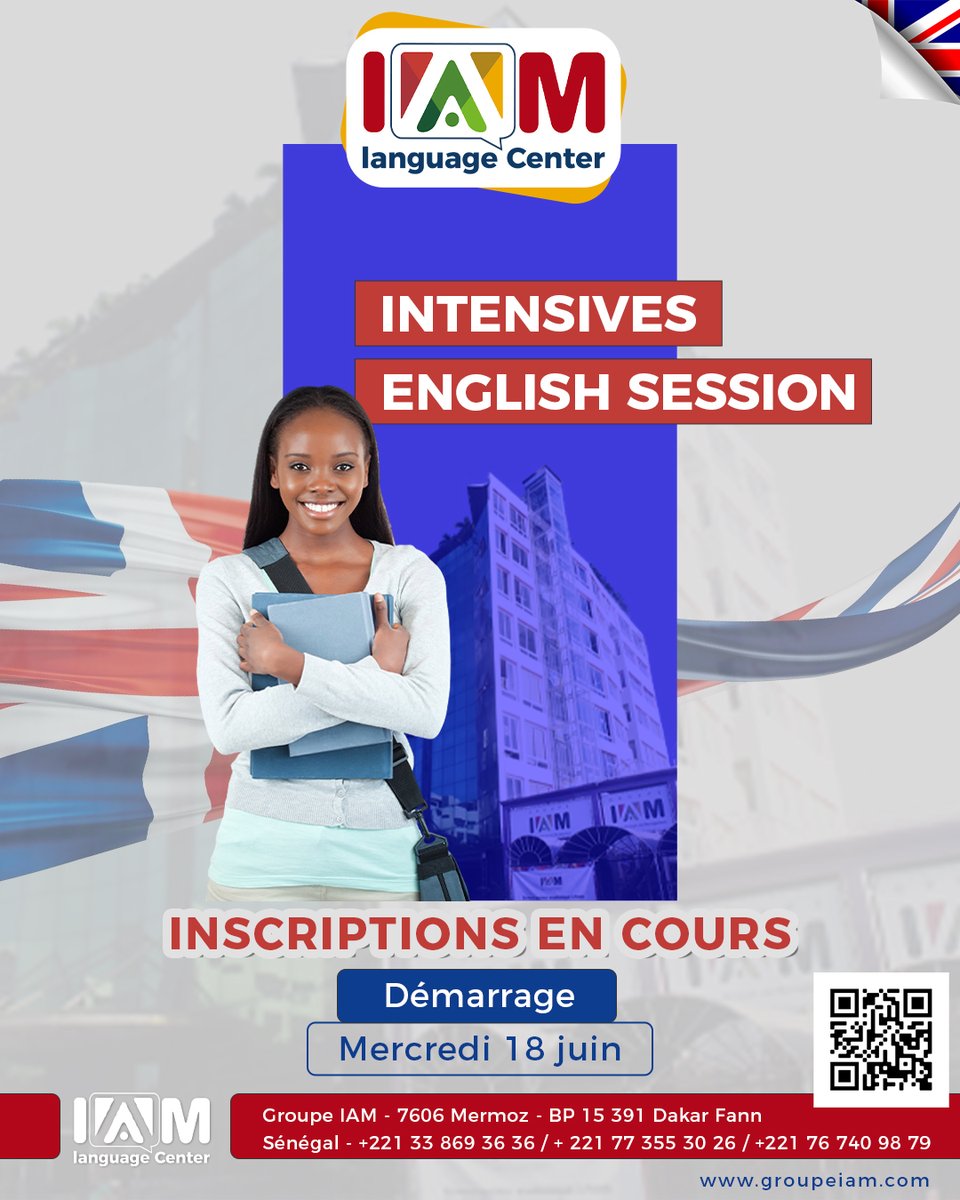 GroupeIAM's tweet image. đŹđ§ Boostez votre anglais avec lâIntensive English Session du IAM Language Center !
đ
Démarrage : 18 juin
đ Inscriptions ouvertes : +221 33 869 36 36 / +221 77 355 30 26 / +221 76 740 98 79
đ© info@groupeiam.com
#IAMLanguageCenter #GroupeIAM #EnglishSession