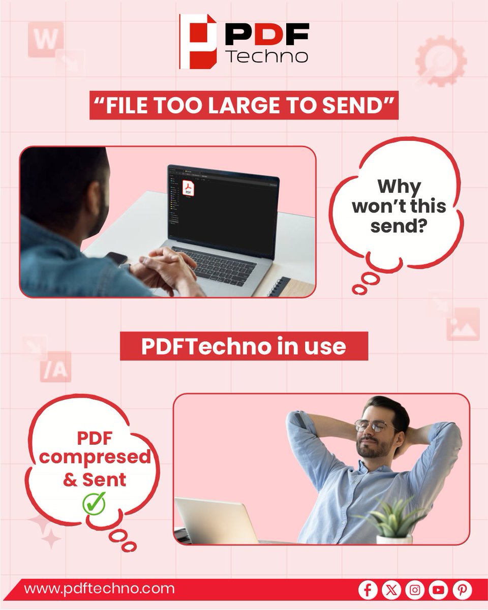 pdftechno's tweet image. This PDF is too large to send! 😩 vs.  Already done with PDFTechno!
Why stress when you can compress?
No pressure, no panic — just smart moves with PDFTechno. 🚀📄😎
#PDFCompression #SmartWorkTools #FileTooLarge
#StressFreeSending #PDFMadeEasy #WorkSmarter
#PDFTechno