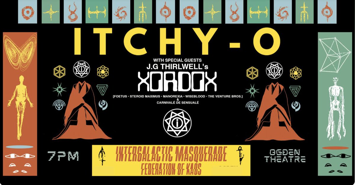 This Saturday, May 10! JG Thirlwell‘s Xordox will perform live for the first time in 3 years at Itchy O‘s 13th annual Intergalactic Masquerade at the Ogden Theater in Denver CO. The new Xordox album, “Terraform” will be available for sale at the event.Tix axs.com/artists/250778…