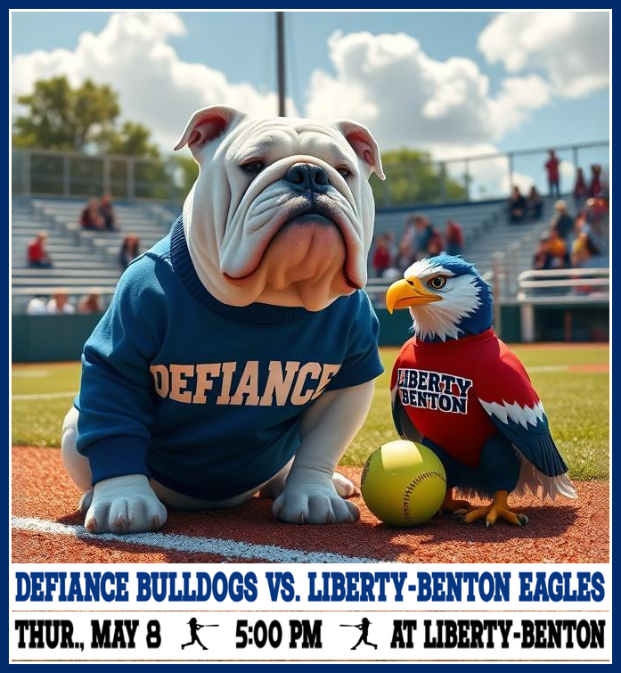SusanSweet44's tweet photo. The Defiance softball team plays Liberty-Benton today at 5:00 p.m.! Trot over to Findlay and cheer on the Bulldogs as they ground the Eagles. #GoFightWin #GoLadyDogs #CheckInWithAWin @DefianceSBall https://t.co/ex2OG7OLTG