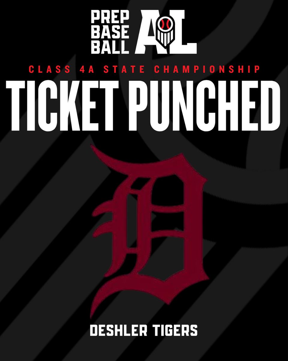 𝐓𝐢𝐜𝐤𝐞𝐭 𝐏𝐮𝐧𝐜𝐡𝐞𝐝: 𝐃𝐞𝐬𝐡𝐥𝐞𝐫 𝐓𝐢𝐠𝐞𝐫𝐬 🏆🎟️

No. 6 <a href="/DeshlerBaseball/">Deshler Baseball</a> sweeps their Final 4 series over No. 2 Etowah &amp; are locked in for next week's Class 4A Championship series. ⤵️

Game 1: Tuesday, May 13, 11:00 AM (Choccolocco Park)
Game 2/3: Wednesday, May 14,