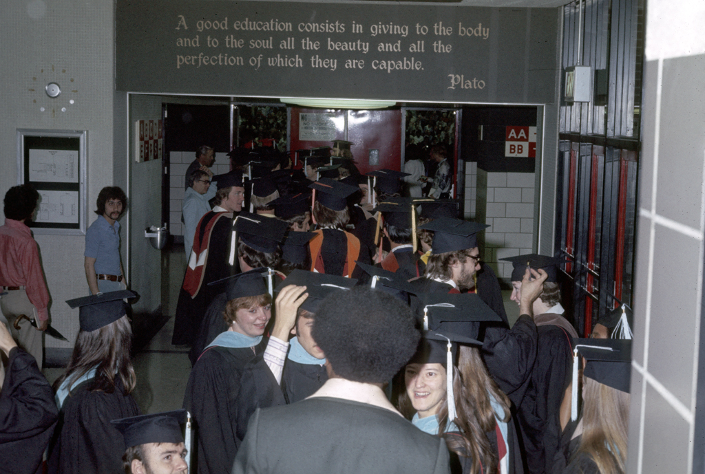 Happy Commencement #Redbirds! Today's #TBT is a line of graduates waiting to be seated in a 1976 ceremony.