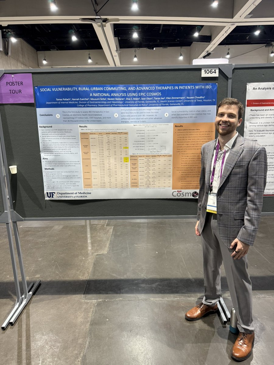 UF Inflammatory Bowel and Celiac Disease Program (@uf_ibd) on Twitter photo Just <a href="/tomaspotlach/">Tomas Potlach</a> at it again at #DDW2025!
For the first time, researchers at the University of Florida explored access to advanced IBD therapies in Epic Cosmos, a national electronic health record dataset covering 277 million lives in the United States. Just <a href="/tomaspotlach/">Tomas Potlach</a> at it again at #DDW2025!
For the first time, researchers at the University of Florida explored access to advanced IBD therapies in Epic Cosmos, a national electronic health record dataset covering 277 million lives in the United States.