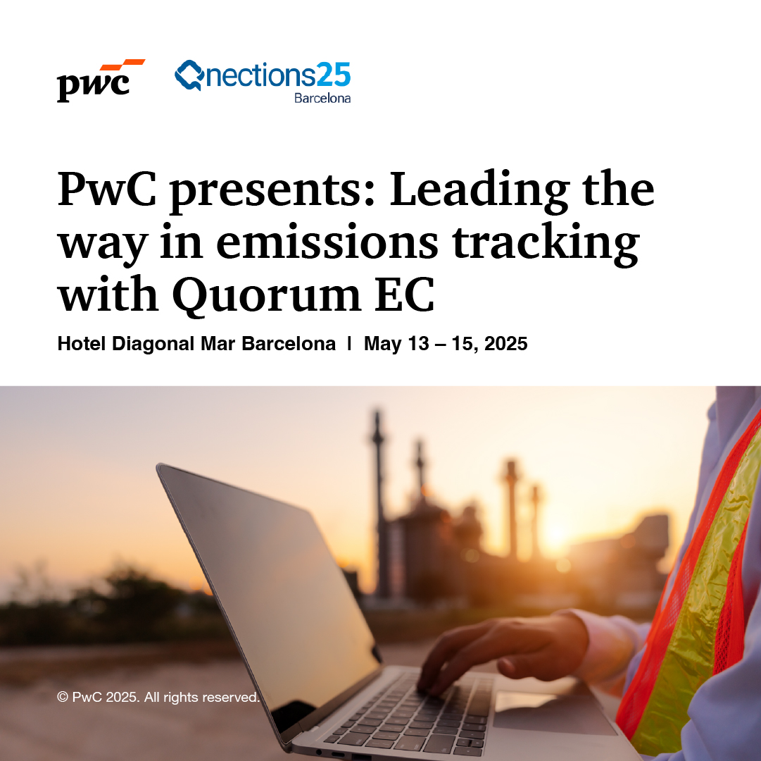 StephenGWright3's tweet photo. PwC is helping clients lead on sustainability 🌱 with emissions tracking in Quorum EC. Join us at #Qnections25 in Barcelona to see how we’re driving transparency 🔍 and smarter energy operations ⚡. 

#PwC #EmissionsTracking #QuorumSoftware #Energy #Qnections25 #NetZero https://t.co/r67ubJS5vK