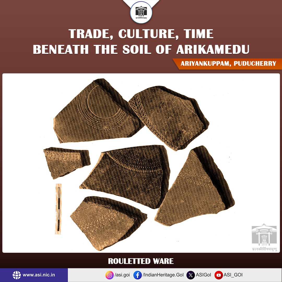 ASIGoI's tweet image. Arikamedu, located on the right bank of the Ariyankuppam River in present-day Puducherry, is one of the most significant archaeological sites known for the Indo-Roman trade relations during the Early Historic period in South India. The name Arikamedu means 'eroded mound' or