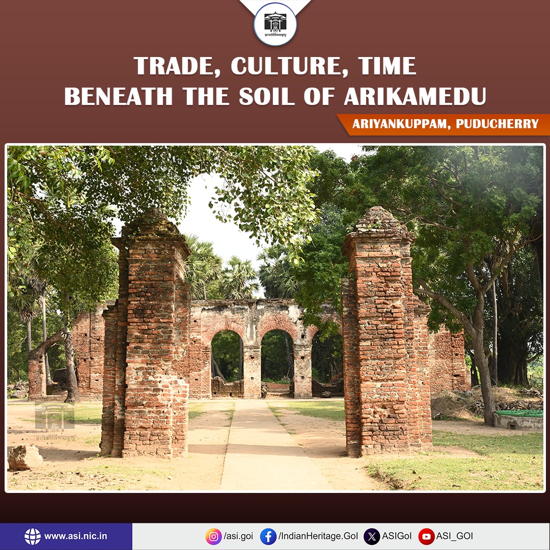 ASIGoI's tweet image. Arikamedu, located on the right bank of the Ariyankuppam River in present-day Puducherry, is one of the most significant archaeological sites known for the Indo-Roman trade relations during the Early Historic period in South India. The name Arikamedu means 'eroded mound' or