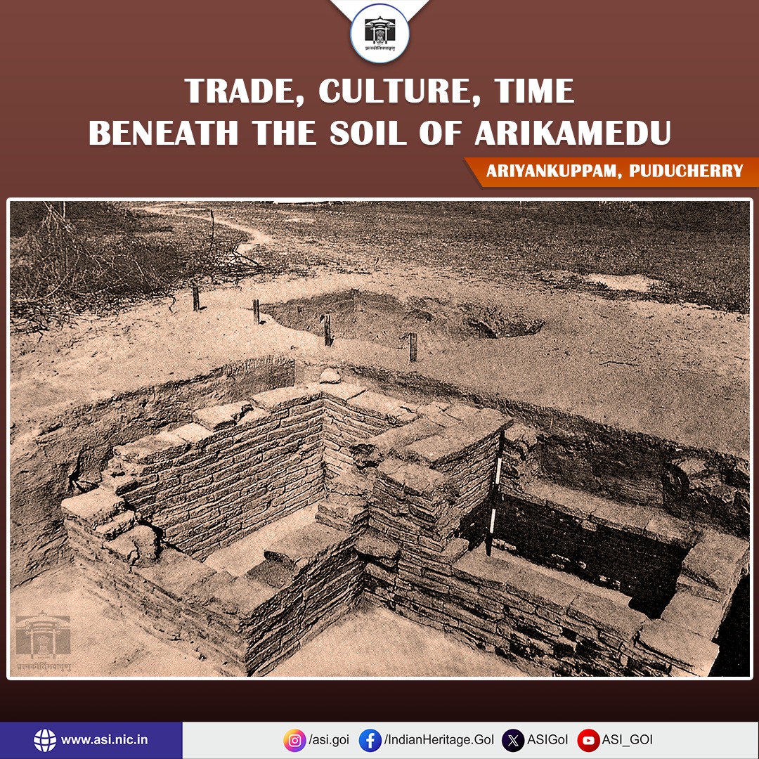 ASIGoI's tweet image. Arikamedu, located on the right bank of the Ariyankuppam River in present-day Puducherry, is one of the most significant archaeological sites known for the Indo-Roman trade relations during the Early Historic period in South India. The name Arikamedu means 'eroded mound' or