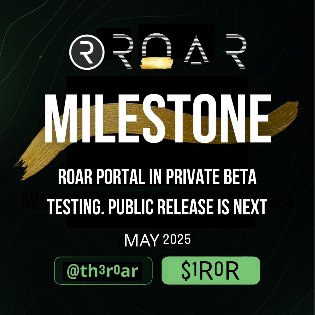 🚨BREAKING🚨
The R0AR Portal has officially entered BETA!🚀
Internal testing starts NOW…
Public Beta release &amp; bug bounties coming soon — get ready to stake, swap, earn, and explore the future of the $1R0R ecosystem.🔥

This is where the R0AR begins.🦁

#R0AR #1R0R #Web3 #Crypto