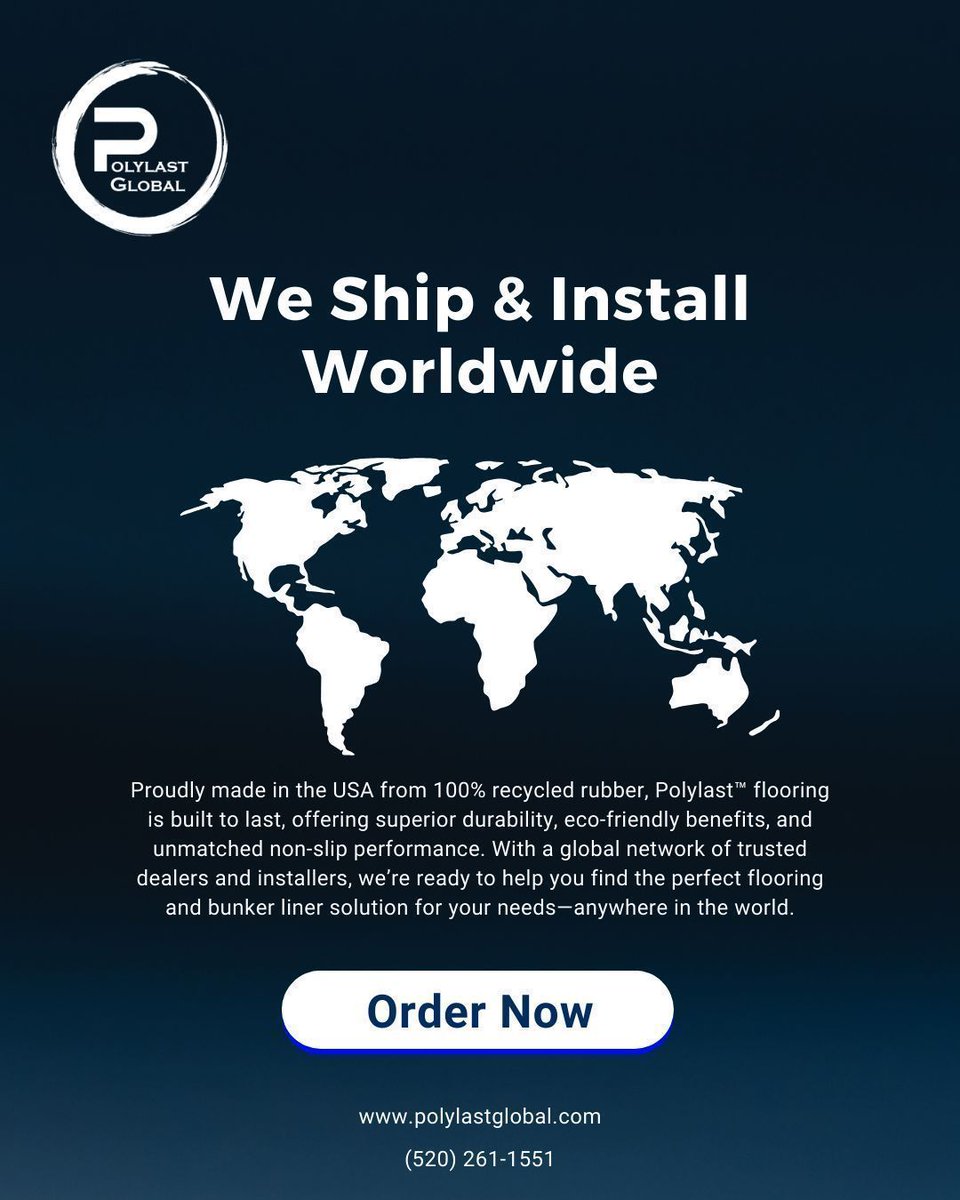 Polylast's tweet image. 🌍 We Ship &amp;amp; Install Worldwide! Made in the USA, Polylast Flooring offers durability, slip resistance &amp;amp; eco-friendly benefits—wherever you are!

#Polylast #PolylastGlobal #RecycledRubber #RubberFloor #PolylastTrailer #PolylastFlooring #PolylastRubberFlooring #Bunker #BunkerLiner