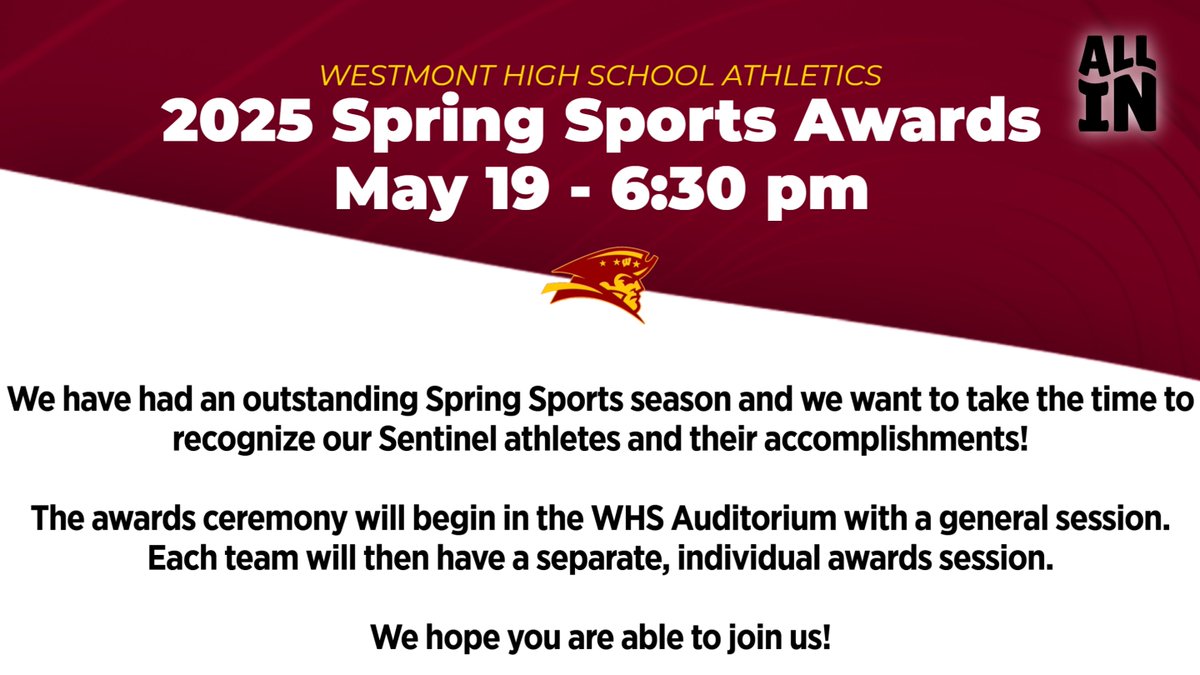 Save the date! Spring Sports Awards Night will be on Monday, May 19th at 6:30 pm, beginning in the WHS Auditorium! Good luck to our athletes as they continue championship season!