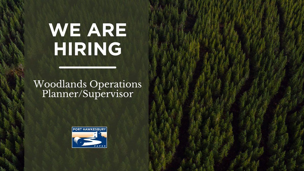 PortHawkPaper's tweet photo. We are hiring a Woodlands Operations Planner/Supervisor to oversee harvesting, road construction, and silviculture.
Candidates should have a post-secondary education in Forestry and at least 3 years of related experience.

Apply by May 26, 2025, at https://t.co/nbcTErH9Y2 https://t.co/eY0QrJUpBD