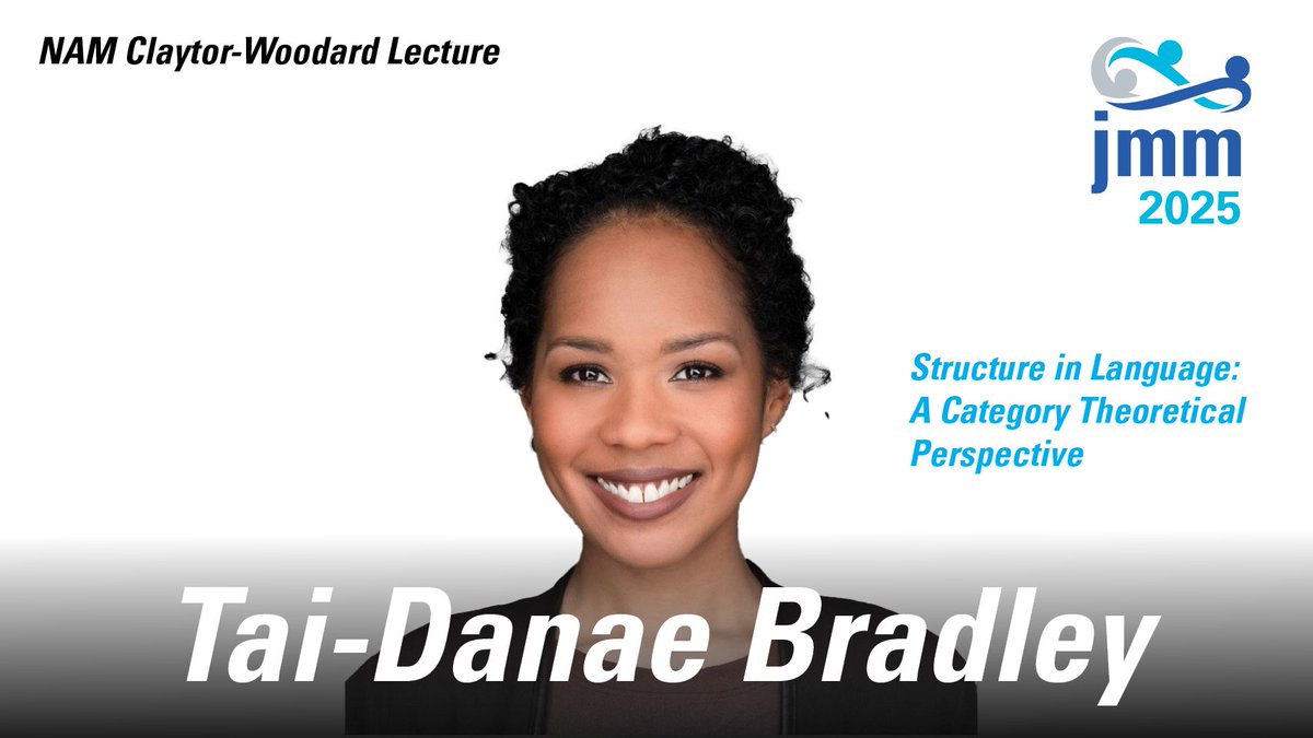 Joint Mathematics Meetings (@jointmath) on Twitter photo Today’s video: Tai-Danae Bradley, SandboxAQ, on “Structure in Language: A Category Theoretical Perspective.” This was the NAM Claytor-Woodard Lecture at the 2025 Joint Mathematics Meetings. <a href="/nam_mathematics/">National Association of Mathematicians (NAM)</a>
Watch now: buff.ly/qIVu9jZ
#JMM2025 Today’s video: Tai-Danae Bradley, SandboxAQ, on “Structure in Language: A Category Theoretical Perspective.” This was the NAM Claytor-Woodard Lecture at the 2025 Joint Mathematics Meetings. <a href="/nam_mathematics/">National Association of Mathematicians (NAM)</a>
Watch now: buff.ly/qIVu9jZ
#JMM2025