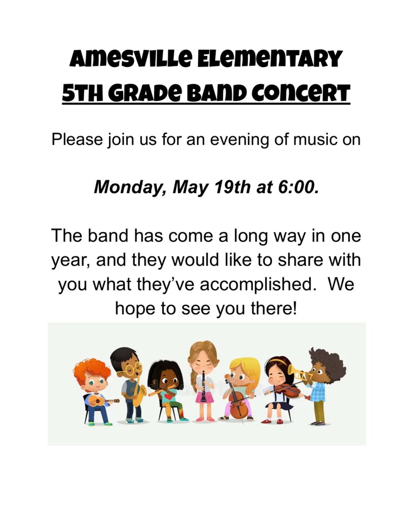 Amesville Families: Please see the attached information about upcoming music events at Amesville. 🎶