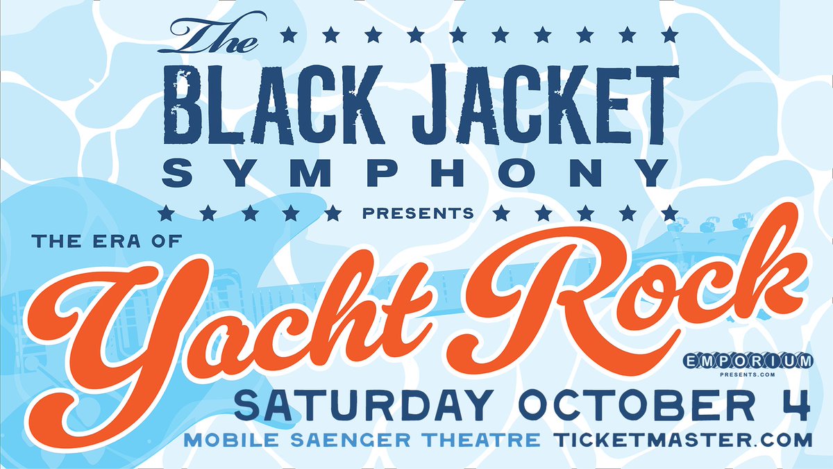 PRE-SALE! Lock in seats for The Black Jacket Symphony live October 4th! Hits from Kenny Loggins, Doobie Brothers + more! Seats up now at the box office or bit.ly/yachtrock25 with code: HOWDY

#MobileAlabama #MobileAL #MobileCounty #BaldwinCounty #GulfCoast #Pensacola #Biloxi