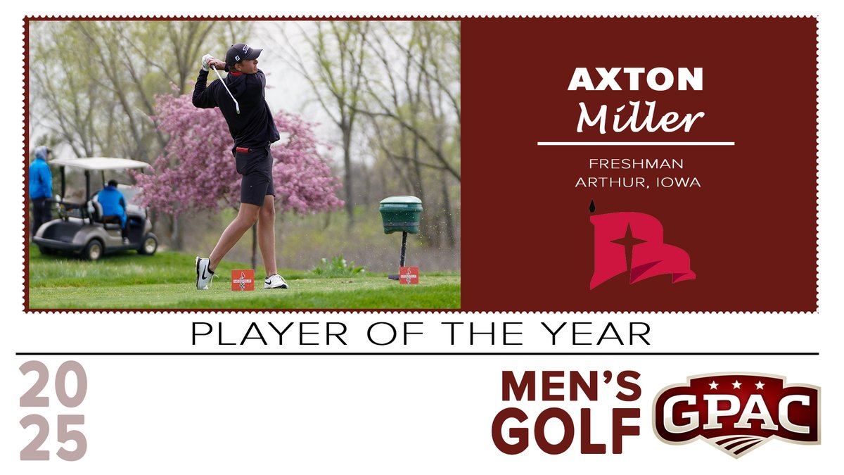 M GOLF - 2025 GPAC Men's Golf All-Conference Honors Announced.  Axton Miller from <a href="/nwcraiders/">NWC Red Raiders</a> named GPAC Player of the Year!  

Read More:
tinyurl.com/yx8emns8