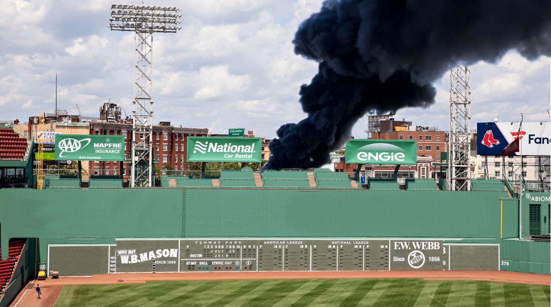 Black smoke emerges from the Green Monster indicating the Red Sox have yet to elect a new first basemen
