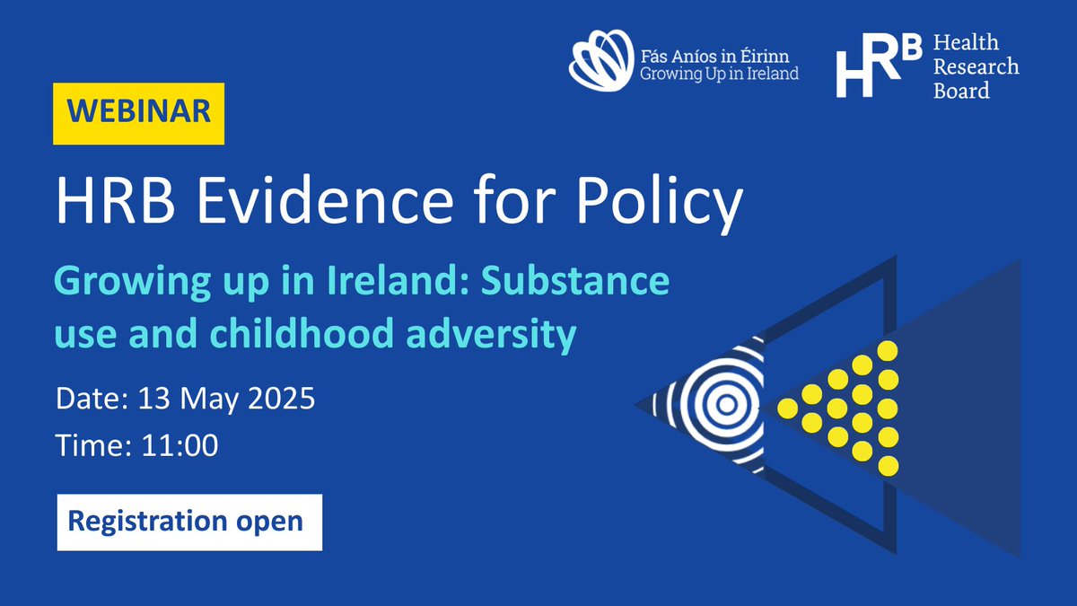 HealthResearchBoard (@hrbireland) on Twitter photo Free event with HRB, Dep of Health and UL experts discussing the HRB/TCD study, Growing Up in Ireland – Substance Use & Childhood Adversity.
đź“…13 May, 11am
Register: bit.ly/4kaZvQi
More: bit.ly/44oT2wr
<a href="/GrowingUpIre/">GrowingUpinIreland</a> <a href="/tcddublin/">Trinity College Dublin</a> <a href="/UL/">University Of Limerick</a> @dcediy #evidenceforpolicy Free event with HRB, Dep of Health and UL experts discussing the HRB/TCD study, Growing Up in Ireland – Substance Use & Childhood Adversity.
đź“…13 May, 11am
Register: bit.ly/4kaZvQi
More: bit.ly/44oT2wr
<a href="/GrowingUpIre/">GrowingUpinIreland</a> <a href="/tcddublin/">Trinity College Dublin</a> <a href="/UL/">University Of Limerick</a> @dcediy #evidenceforpolicy