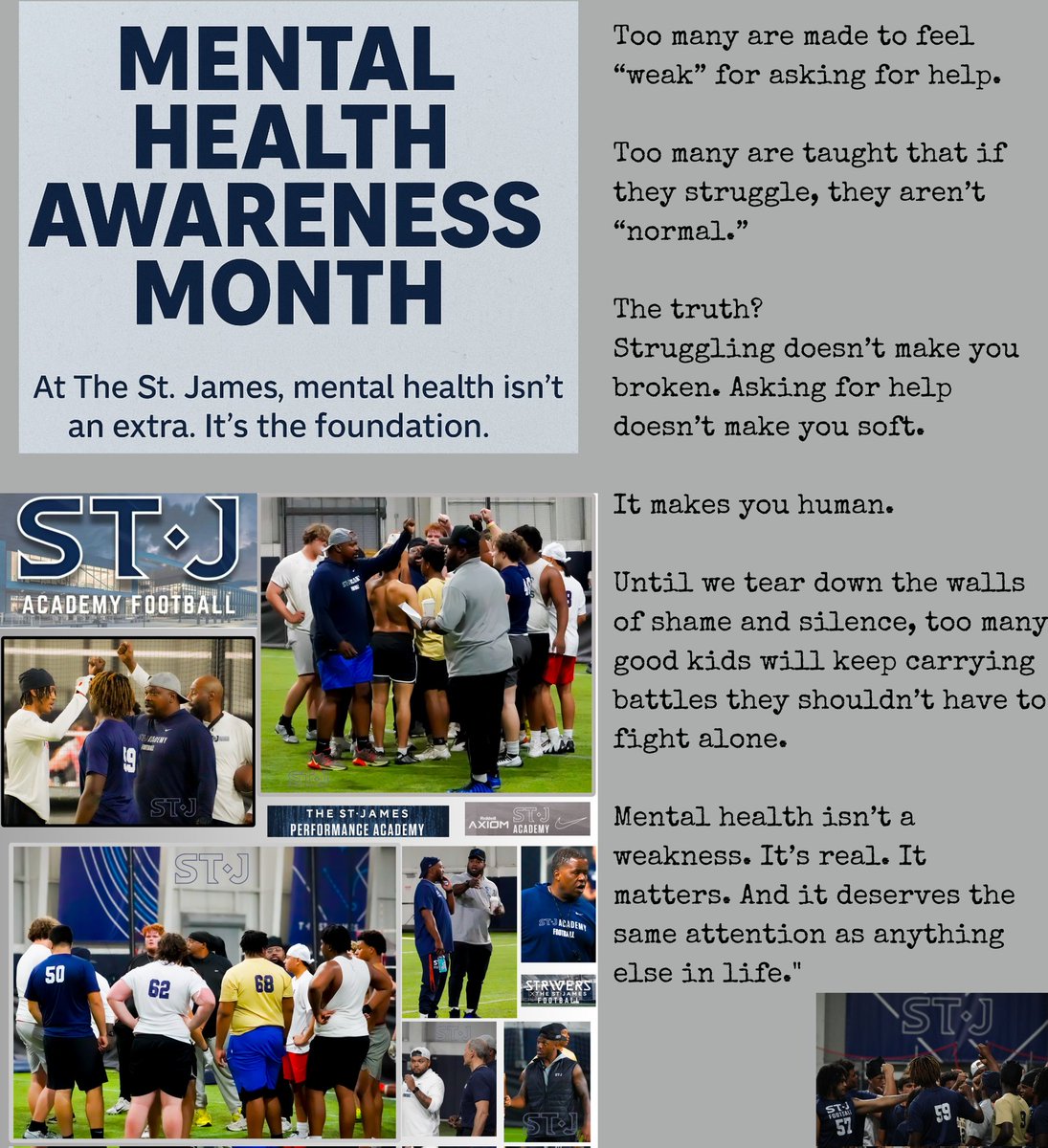 May is Mental Health Awareness Month. The stigma of mental health cripples our youth and too many are left behind.

I want to again highlight that the 1st thing I heard about when I visited ST🔹J was Mental Health is embedded in EVERYTHING they do. And I've seen it in action.