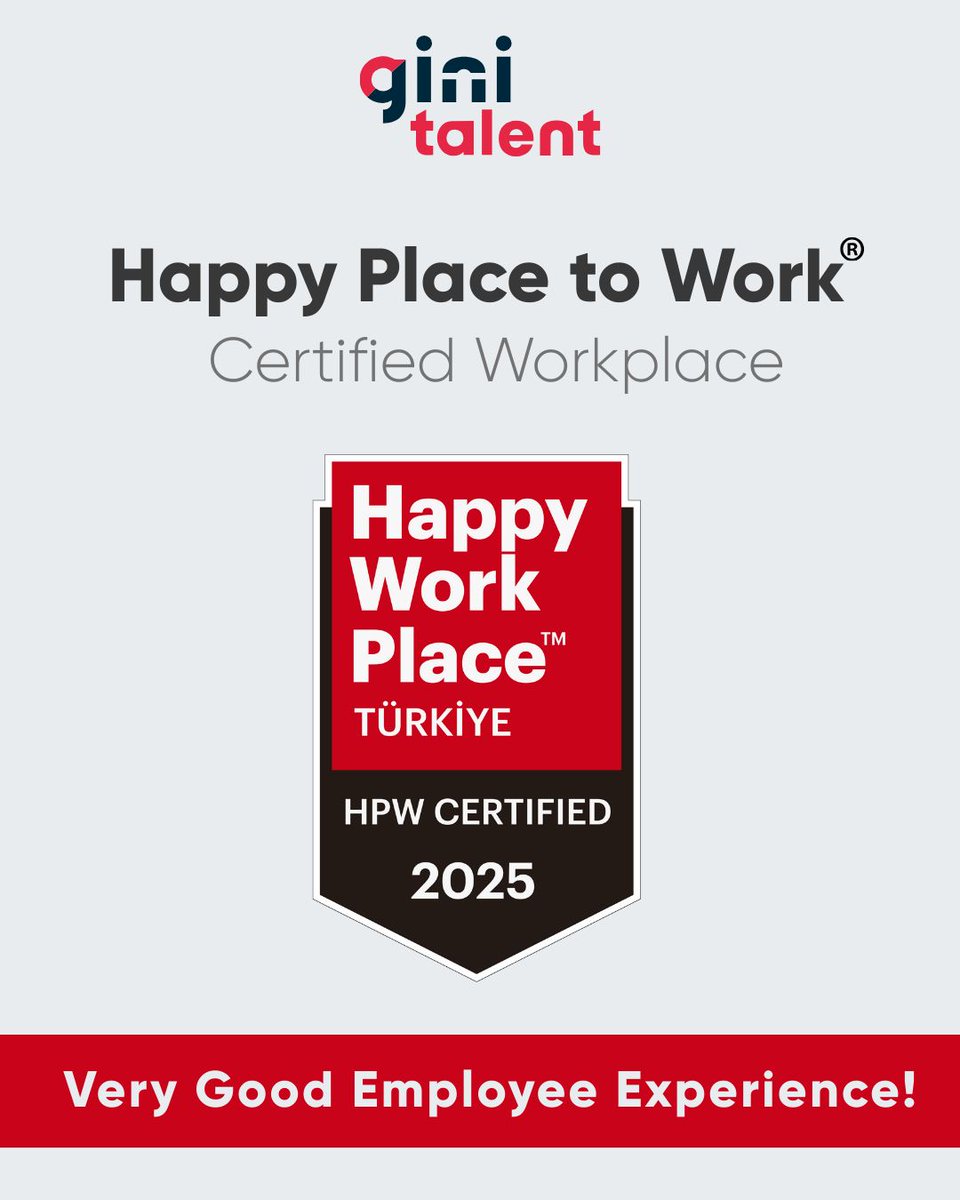 GiniTalent's tweet photo. 🏆 WE ARE PROUD! 🏆
We are thrilled to announce that Gini Talent has been awarded the “Very Good Employee Experience Certificate” in the Happy Place to Work 2025 assessment! 🎉
#GiniTalent #HappyPlaceToWork #EmployeeExperience #HR #WorkCulture https://t.co/q3iTczpP9D