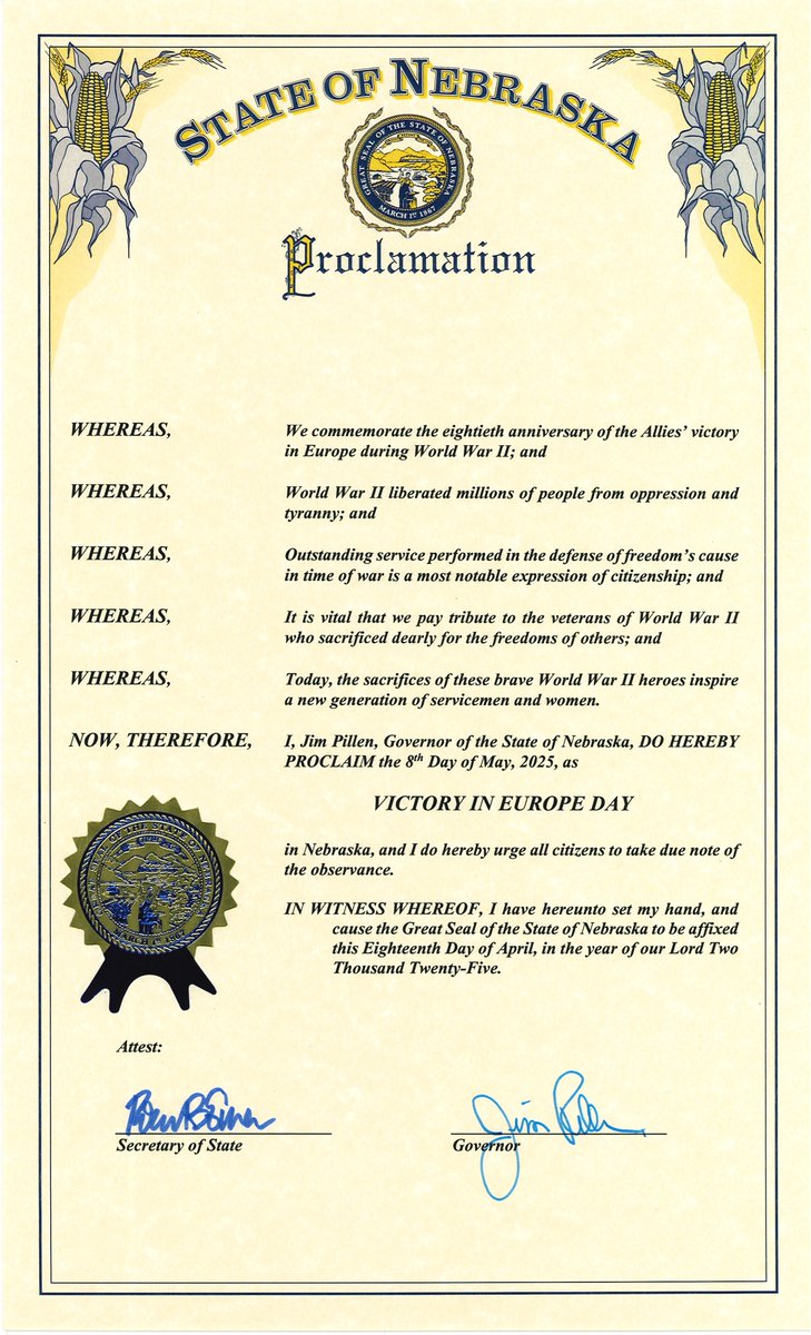 Eighty years ago, Germany surrendered to the Allies, bringing the war to an end in Europe. Our victory would not have been assured without the millions of Americans who answered the call to serve their country, and we owe a debt of gratitude to our World War II veterans.