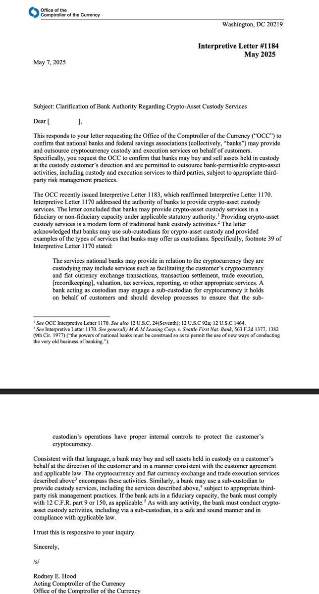 Bitcoin doesn't need banks, but banks do need bitcoin.

Under President Trump's leadership, the Office of the Comptroller of the Currency (OCC) is providing regulatory clarity for banks to work with bitcoin.

🇺🇸