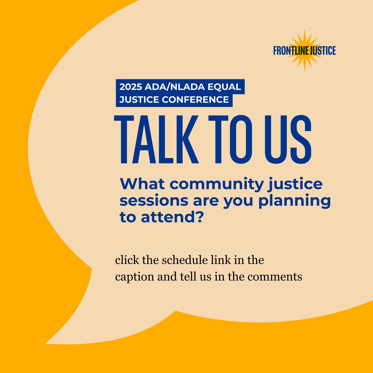 The movement to legalize justice work continues to grow, and the 2025 <a href="/ABAesq/">American Bar Association</a> / <a href="/NLADA/">National Legal Aid & Defender Association</a> Equal Justice Conference is where we can advance it even further together. 

🗓️Conference Dates: May 15-17 (Frontline Justice post-conference May 17)
📍Location: Hilton San Francisco Union