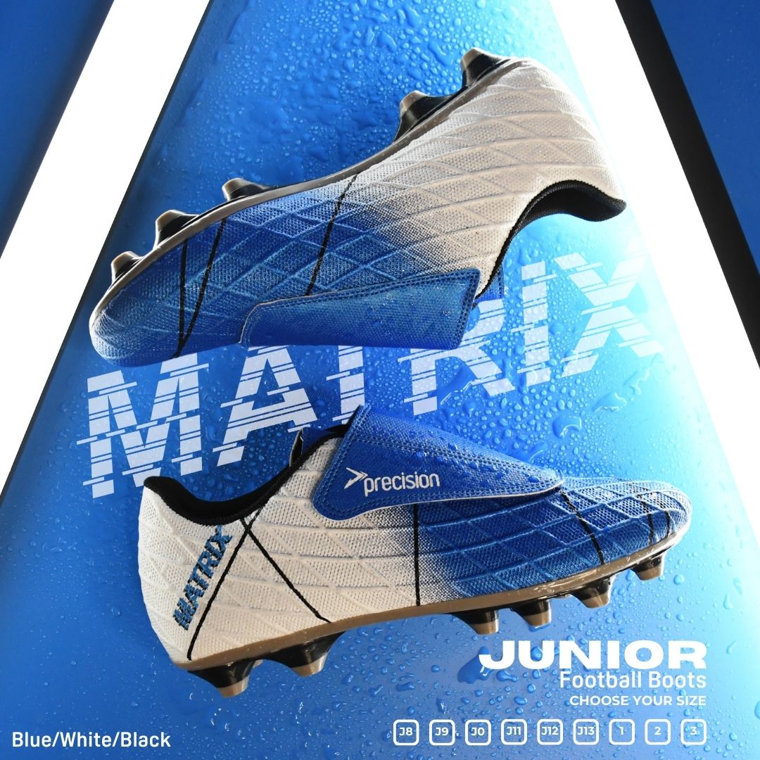 Check out the brand new colour of our Matrix Junior Football Boots! The Blue/White/Black colourway is the perfect addition to any kid's football kit 👟⚽️

#precisiontraining #precision #sport #football #matrixboots #footballboots #juniorfootballboots #seriousaboutsport
