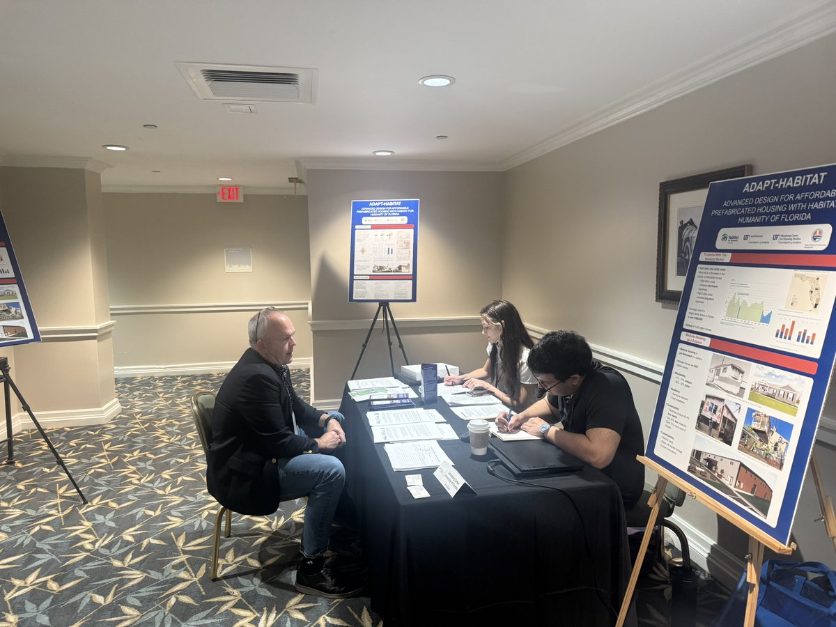 UFdcp's tweet photo. UF's School of Architecture and @ShimbergCenter recently presented their Advanced Design for Affordable Prefabricated Housing Technologies (ADAPT) project at 2025 @Habitat_org Conference in Daytona Beach. #OneDCP https://t.co/wcI97FC13r