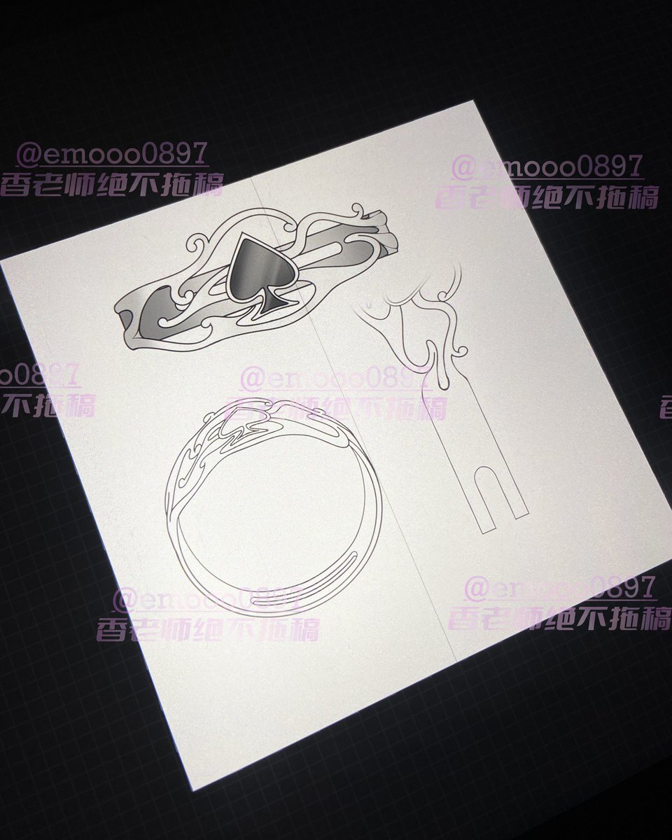 【黑桃戒指】

元素：#媚黑 #精液 

这期不太一样，这是一个首饰的设计图，我只能说大家是真的相信我，不过在和会做首饰的朋友探讨之后还是做出来了，我想应该是可实现的，很期待客人做出来的成品诶。
不会被谁偷走做成商品出售吧？不喜欢这样的坏宝宝喔。

#淫纹设计 #淫纹 #魅魔纹身