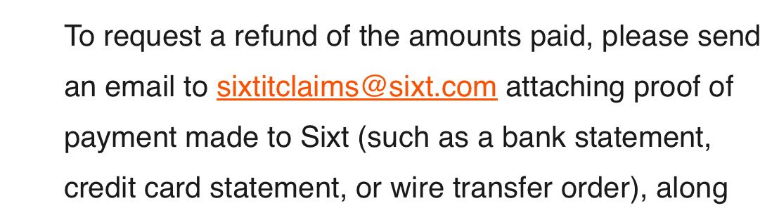 إذا استأجرت سيارة في ايطاليا من شركة Sixt بعد تاريخ 30 نوفمبر 2021، ممكن تكون دفعت رسوم غير قانونية، وتقدر تطلب استردادها

المحكمة الإيطالية في بولزانو حكمت على الشركة بأن بنود عقودها غير صحيحة ويحق للعملاء استرداد أموالهم 

إذا خذوا عليك رسوم في هالبندين 
1- رسوم إدارية مقابل كل