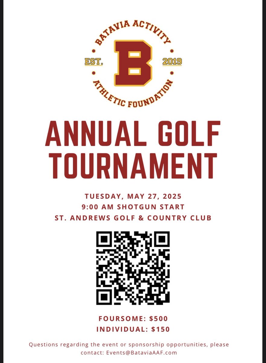 Attention Bulldogs‼️
There is still time to sign up for the BAAF annual golf tournament on Tuesday, May 27th at 9:00 AM. ! ⛳️
