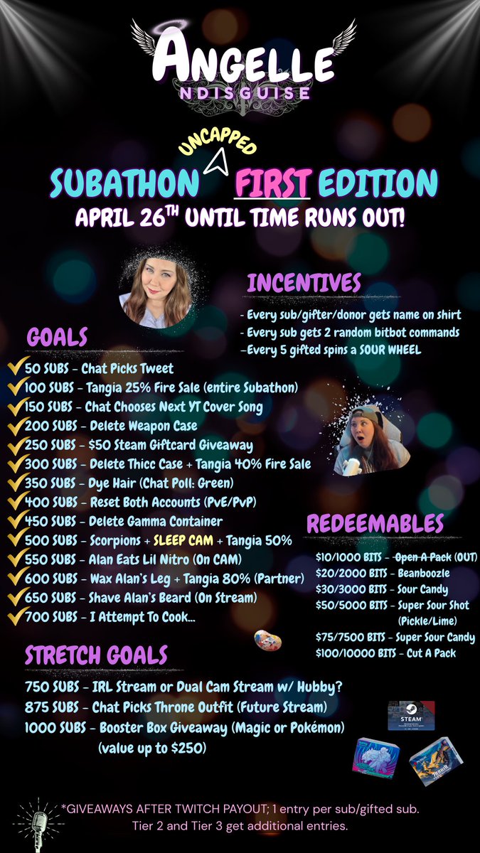 AngelleNDisguis's tweet photo. SUBATHON DAY 13 - We're back with STILL over a day left on the clock. Chat has told me I'm not allowed to say "home stretch" anymore... How much until "then"? #subathon #twitchstreamer #firstsubathon #twitch https://t.co/IyhqUO8DGj