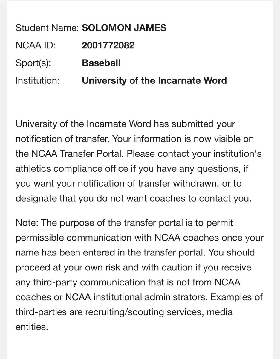 "Have I not commanded you? Be strong and courageous. Do not be frightened or dismayed, for the Lord your God is with you wherever you go." 
Joshua 1:9 
6’2 205 
QB &amp; P/ OF
2 years of eligibility