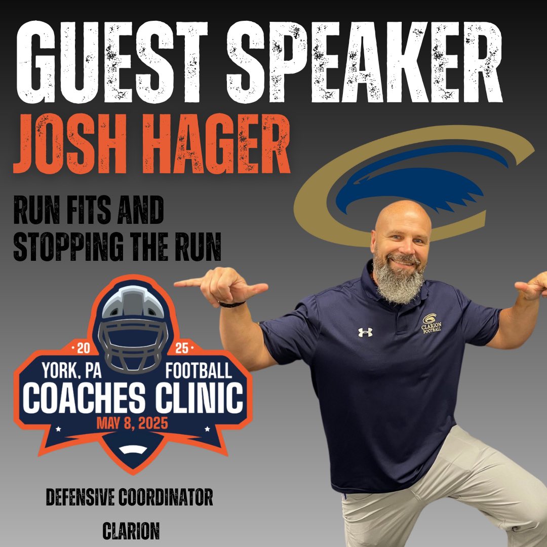 Ben Cregger (@coachcregger) on Twitter photo 🚨Guest Speaker🚨
We would like to announce <a href="/HagerNation/">Josh Hager</a> DC <a href="/ClarionFootball/">Clarion Football</a> as a guest speaker at the 2025 <a href="/AFL_YorkPA/">AFL York PA</a> Coaching Clinic held here in York, Pa on today!
Coaches interested in attending, please sign up using the link
zeffy.com/en-US/ticketin…
#OneGoal 🚨Guest Speaker🚨
We would like to announce <a href="/HagerNation/">Josh Hager</a> DC <a href="/ClarionFootball/">Clarion Football</a> as a guest speaker at the 2025 <a href="/AFL_YorkPA/">AFL York PA</a> Coaching Clinic held here in York, Pa on today!
Coaches interested in attending, please sign up using the link
zeffy.com/en-US/ticketin…
#OneGoal