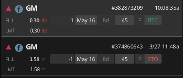 Covering $GM Short put for nice winner.