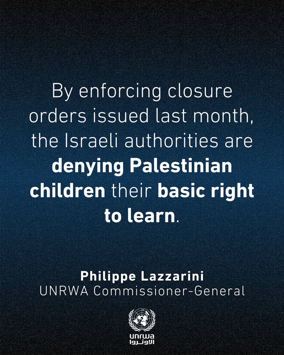 “An assault on children.
An assault on education.
A sad day in occupied East Jerusalem.

This morning, heavily armed Israeli Forces entered three UNRWA schools in Shu’fat Camp in occupied East Jerusalem, forcing over 550 girls and boys who were in classrooms out of their schools.