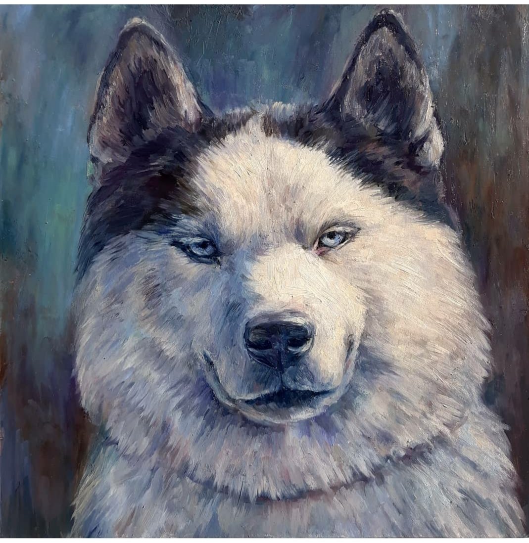 alena12gi's tweet image. Good evening, friends! ✨  
Portrait of a beautiful husky dog ​​named Oscar 🐺
Oil painting 🎨 30x30 cm 
#oilpainting
#drawing #pasteldrawing #nft #ArtistOnTwitter
 #art #ThursdayVibes