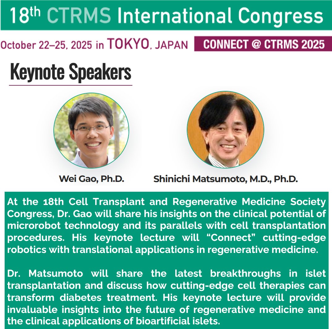 We’re honored to present our keynote speakers at #CTRMS2025. 

✍️ Submit your abstract today and be part of something extraordinary!
 🎤 Over 60 oral presentation slots available
 📅 Abstract submission deadline: June 1st

ctrms2025.org