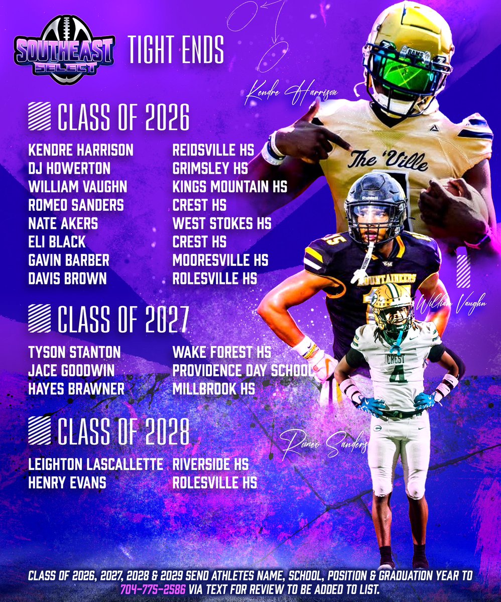 CFSRecruitment's tweet image. Introducing the TE Southeast Select Watchlist — a showcase of the most dynamic and promising tight ends in the region. These athletes are making noise and turning heads. Stay tuned, this list is one to watch. #TEWatchlist #SoutheastSelect”