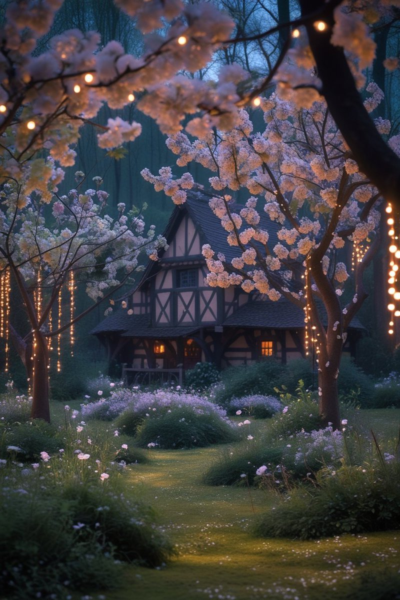 Good night🌟💫may your dreams be as serene and magical as a garden kissed by twilight and fairy lights🦋🦋🦋