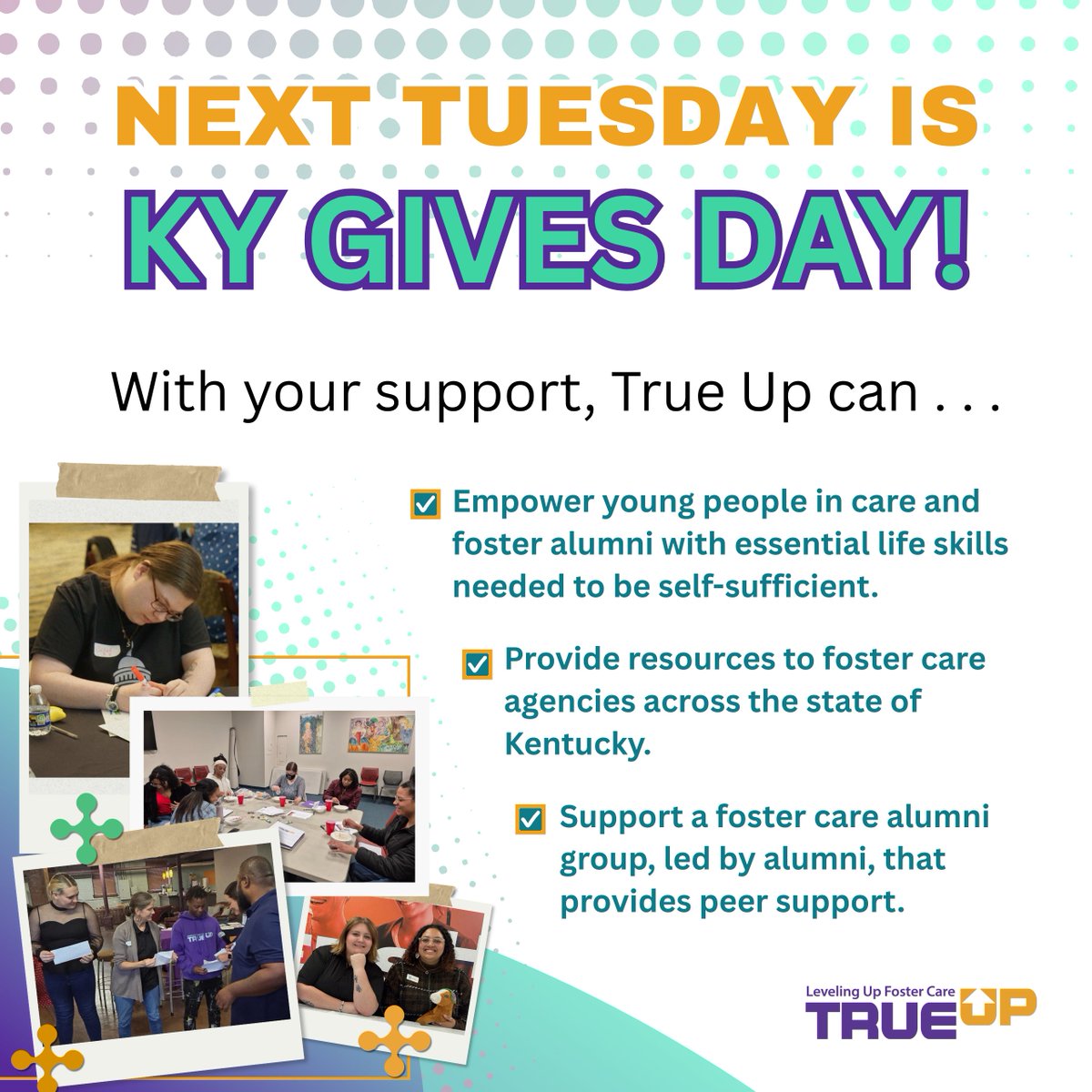 Level up Foster Care this KY Gives Day! Your support has the power to transform lives, setting foster youth and alumni on the path of independence.  Show your support here: trueupky.org/donate/ 💪 #KYgivesday #TrueUp #FosterCareAwarenessMonth