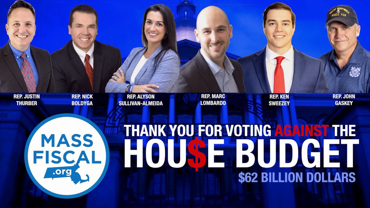 Massachusetts Fiscal Alliance (@massfiscal) on Twitter photo Last week, six House lawmakers stood up to the Beacon Hill machine and voted no to an out-of-touch budget we simply can't afford. 💸 Thank you <a href="/JustinThurber22/">Justin Thurber</a>, <a href="/RepNickBoldyga/">𝙽𝚒𝚌𝚔 BOLDYGA</a>, <a href="/RepASullivan/">Alyson Sullivan-Almeida</a>, <a href="/MarcTLombardo/">Marc Lombardo</a>, <a href="/RepSweezey/">State Rep Ken Sweezey</a> & <a href="/repjohngaskey/">John Gaskey</a> for standing with taxpayers! 🙌 #mapoli Last week, six House lawmakers stood up to the Beacon Hill machine and voted no to an out-of-touch budget we simply can't afford. 💸 Thank you <a href="/JustinThurber22/">Justin Thurber</a>, <a href="/RepNickBoldyga/">𝙽𝚒𝚌𝚔 BOLDYGA</a>, <a href="/RepASullivan/">Alyson Sullivan-Almeida</a>, <a href="/MarcTLombardo/">Marc Lombardo</a>, <a href="/RepSweezey/">State Rep Ken Sweezey</a> & <a href="/repjohngaskey/">John Gaskey</a> for standing with taxpayers! 🙌 #mapoli