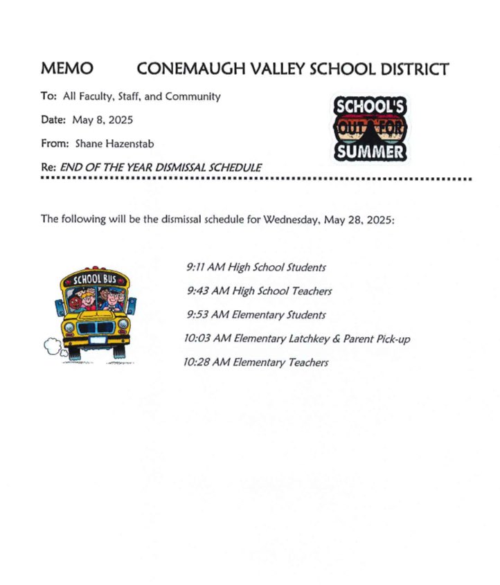 Last day of school dismissal times!
