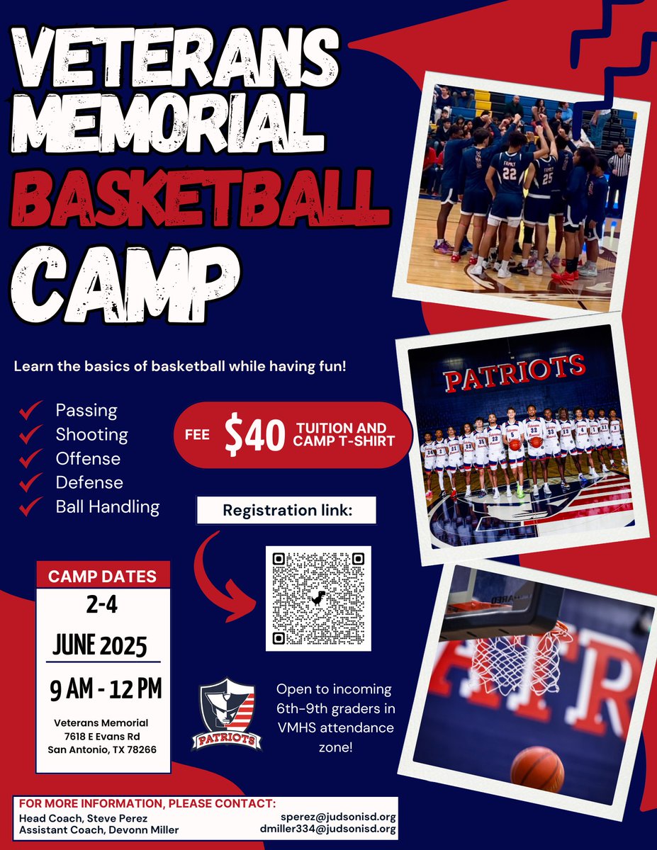 SA VMHS Patriots Basketball (@hoopsvmhs) on Twitter photo Camp is just around the corner!
๐ June 2-4
For more information and to register, click on the link!
๐: shorturl.at/JkB2w
Canโt wait to see you! ๐ด๐๐ต #GoPatriots #ACTS
<a href="/KHBoysAthletics/">KITTY HAWK BOYS ATHLETICS</a> <a href="/JISD_ATHLETICS/">Judson ISD Athletics</a> Camp is just around the corner!
๐ June 2-4
For more information and to register, click on the link!
๐: shorturl.at/JkB2w
Canโt wait to see you! ๐ด๐๐ต #GoPatriots #ACTS
<a href="/KHBoysAthletics/">KITTY HAWK BOYS ATHLETICS</a> <a href="/JISD_ATHLETICS/">Judson ISD Athletics</a>