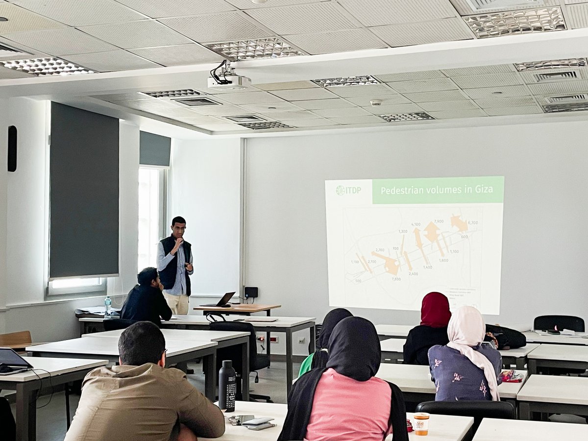 ITDP Africa (@itdpafrica) on Twitter photo ITDP gave a guest lecture at <a href="/NileUniversity/">Nile University</a>
on walkability, spatial equity & last-mile design, sharing lessons from Cairo BRTโs Western Corridor. It was inspiring to see students engage deeply in discussions about how complete street design can reshape urban mobility. ITDP gave a guest lecture at <a href="/NileUniversity/">Nile University</a>
on walkability, spatial equity & last-mile design, sharing lessons from Cairo BRTโs Western Corridor. It was inspiring to see students engage deeply in discussions about how complete street design can reshape urban mobility.
