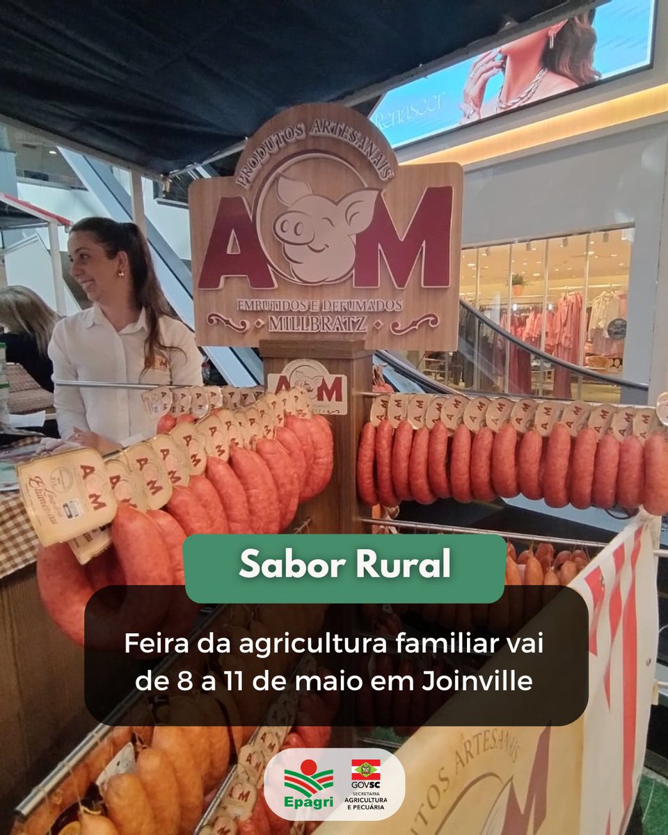 🧀🍯 Uma feira com gostinho de fazenda no meio do shopping, que tal? 😋

👩‍🌾Venha conhecer os sabores da agricultura familiar e adquirir produtos fresquinhos, diretamente dos produtores, na 14ª Feira Sabor Rural!

 🛍️O evento vai até dia 11 no Shopping Mueller, em Joinville.